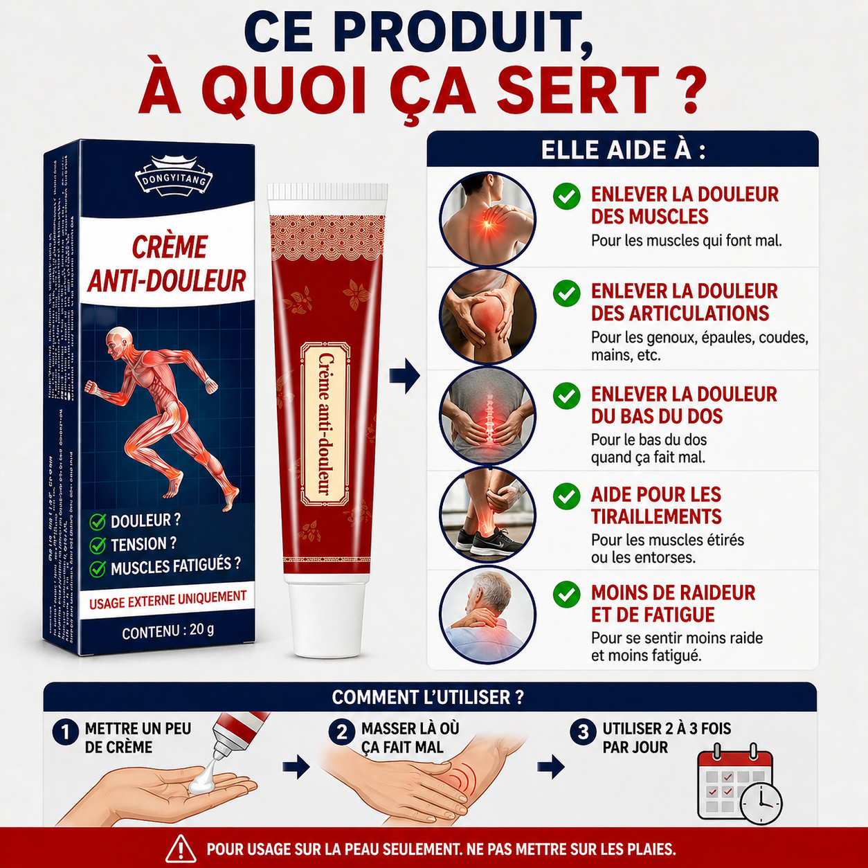 Crème qui Soulage Dos, Genoux et Fatigue du Corps
