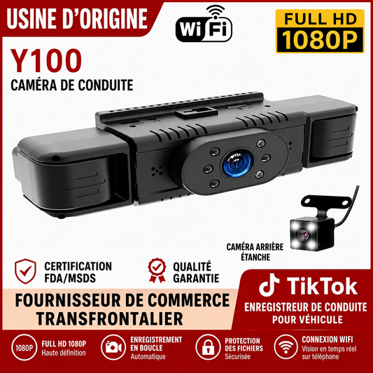 Caméra de Surveillance pour Voiture Y100 – Enregistrement Avant, Arrière et Côtés