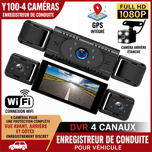 Caméra de Surveillance pour Voiture Y100 – Enregistrement Avant, Arrière et Côtés